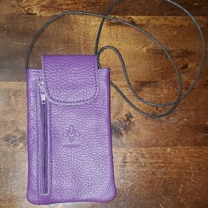 NWOT - FIRENZE ITALY Purple Leather Crossbody Phone Bag or Eye Glass Case Or ?